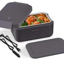 Bentgo Heat - Electric Lunch Box - Portable Food Warmer for Adults, Heated Lunch Box for Work, Travel, School & On the Go, Plug Into Wall or Car, Ideal for Ages 14+, 12V/24V & 120V Cords (Obsidian)