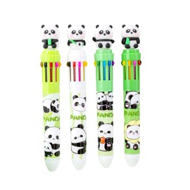 TXDAMAI Multicoloured Pens, Multicoloured Ballpoint Pen, Retractable Ballpoint Pen, 4 Pack, 10-in-1 Roller Ball Colour Ballpoint Pen for Office School Supplies, Students, Children, Gift, Cute Cartoon