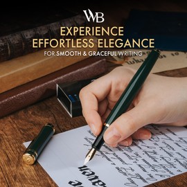 Wordsworth & Black Fountain Pen Set, 18K Gilded Broad Nib, Includes 24 Pack Ink Cartridges, Ink Refill Converter & Gift Box, Gold Finish, Calligraphy, [Racing Green], Perfect for Men & Women