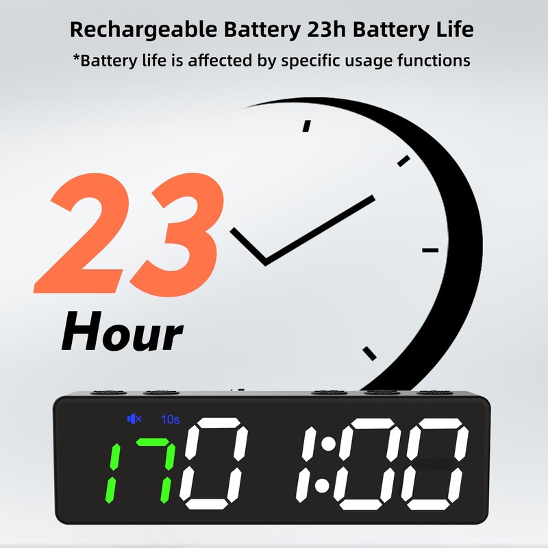Mini Portable Gym Timer Clock, Large LED Digital Display Screen,