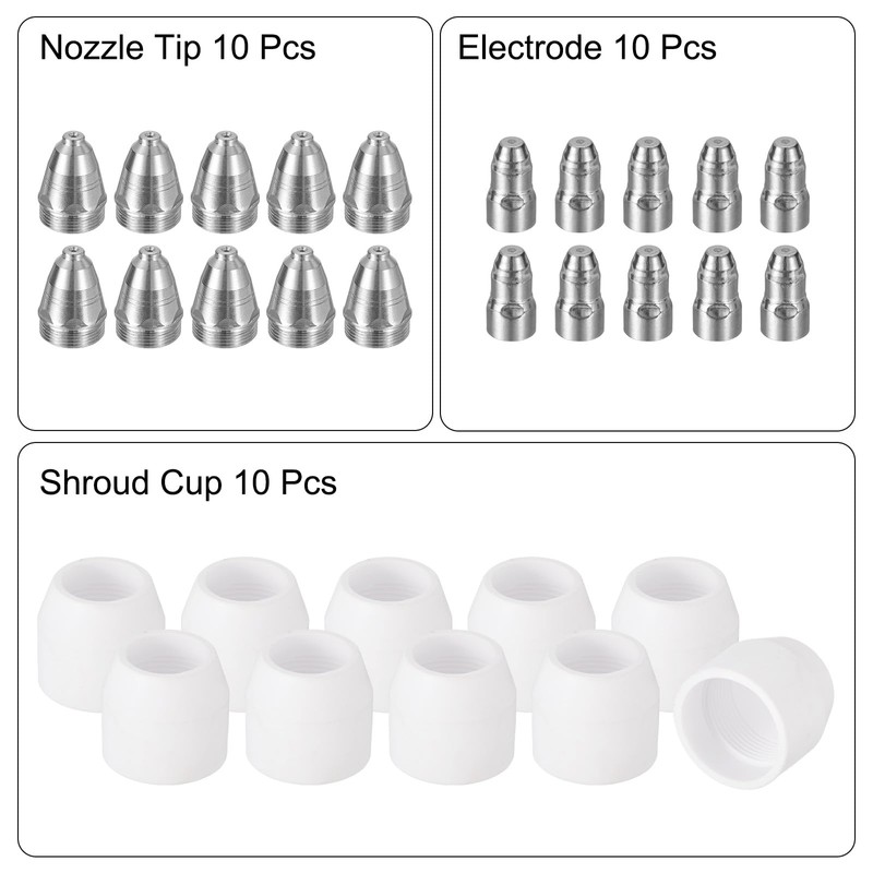sourcing map 30pcs P80 Plasma Cutter Nozzle Electrodes and Shroud