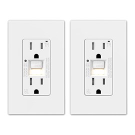 ELEGRP GFCI Outlet w/Nightlight, 15 Amp Self-Test GFI Electrical Outlet, Thinner Design, Tamper Resistant GFCI Receptacle, Ground Fault Receptacle w/Wall Plate, UL Listed, Matte White, 2 Pack