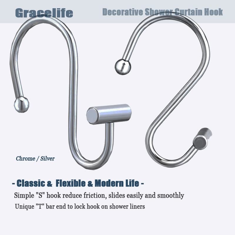 Gracelife Shower Curtain Hooks,Set of 12 Rust Resistant Metal Shower