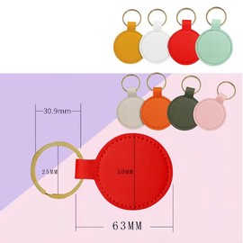 Aoktorkit 2PCS Leather Access Control Card Holder Round PU Leather Key Fob Protector DIY Keychain Holder for ID Key Card,Pink