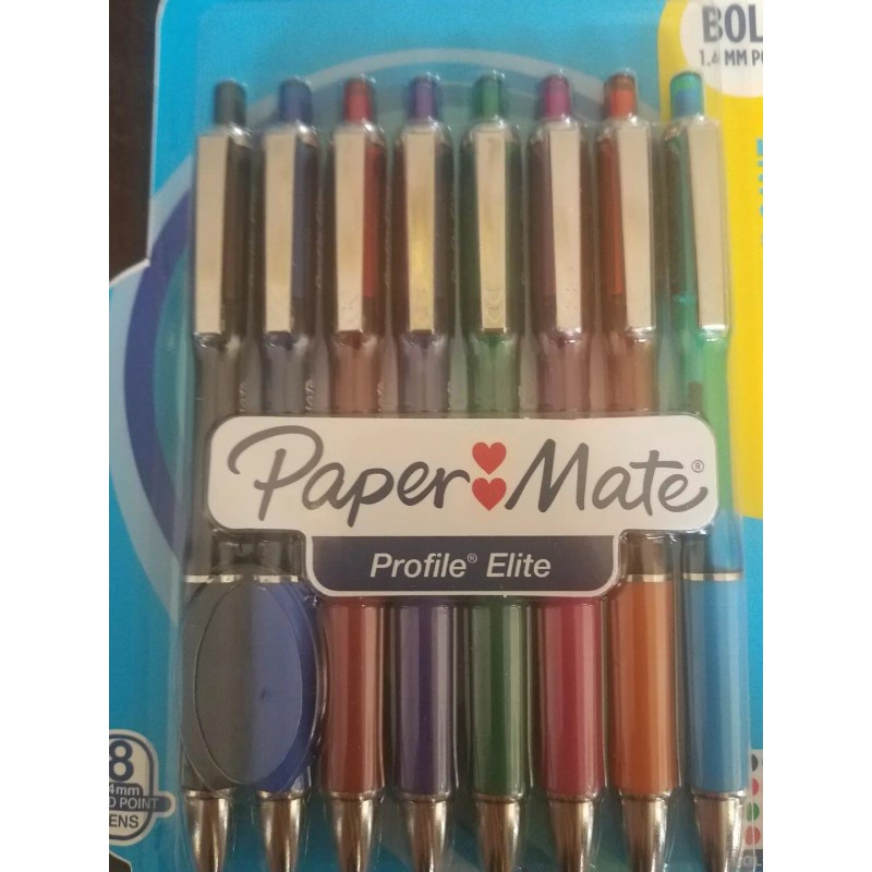 Paper Mate Profile Elite Retractable Ballpoint Pens, Bold Point,8pc Asst-SHIP24H