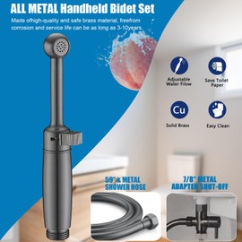 SonTiy Handheld Bidet Sprayer for Toilet, Cloth Diaper Sprayer Set Hand Held Bidet Jet Spray for Toilet with Backflow Preventer, Adjustable Water Pressure Control, Brass, Black Stainless