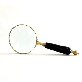 Brass Magnifying Glass with Bone Handle, 10 Inches, Black and Gold, Handheld Magnifier Glass