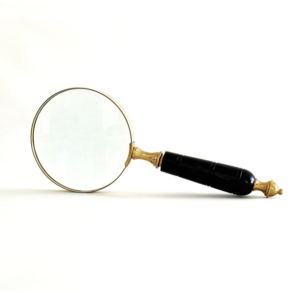 Brass Magnifying Glass with Bone Handle, 10 Inches, Black and