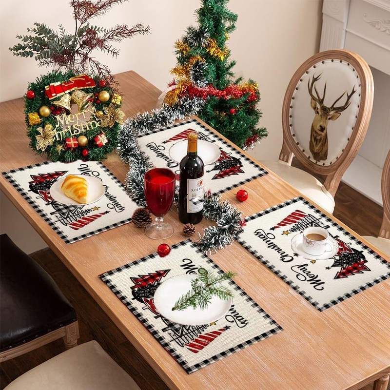 RABUSOFA Chritsmas Tree Placemats 12x18 Inch Set of 4 Merry