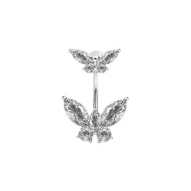 Musegetes Sterling Silver Belly Button Rings, Real 925 Sterling Silver, 14G Sterling Silver Navel Rings, High Polished Smooth Surface, Resists Allergy, 925 Silver Belly Piercing, Double Butterfly S5