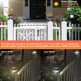 Solar Post Lights 120 Lumen, 2 Modes Outdoor Deck Fence Post Cap Lights for 4x4 5x5 6x6 Wooden, 4 x 4 Vinyl Posts, IP65 Waterproof Warm/Cool White LED Patio Yard Landscape Lighting, 4 Pack Black