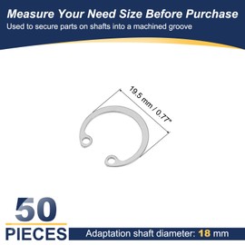 PATIKIL 50 Pcs 18mm ID Internal Retaining Rings E-Clip Snap Ring 304 Stainless Steel