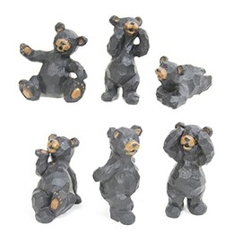 Slifka Sales Company Set of 6 Black Bear Poses Resin Crafted Tabletop Figurines