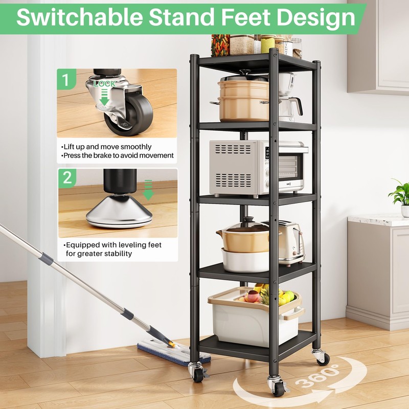 PXRACK 5-Tier Kitchen Storage Shelves, Adjustable Metal Shelves for Storage
