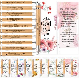 Qeeenar 50 Sets Christian Bamboo Pens Bulk God Bless You Pens with Book Marks Religious Party Favors for Adults Prayers Christian Gifts Bulk Church Items Wooden Scripture Bible Verse Pens(Floral)