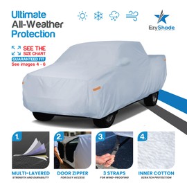 EzyShade 10-Layer Truck Cover Waterproof All Weather. See Vehicle Size-Chart for Accurate Fit. Full Outdoor Pickup Truck Covers for Colorado Ranger Tacoma. Sun Wind Rain. Size T0 (See SizeChart)