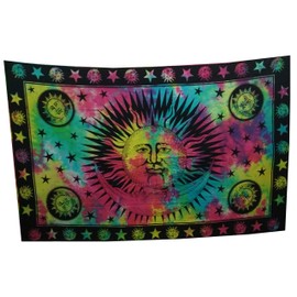 Purpledip Cotton Bed Cover Wall Poster Beach Throw 'Smiling Sun': Bohemian Hanging Tapestry (20059)