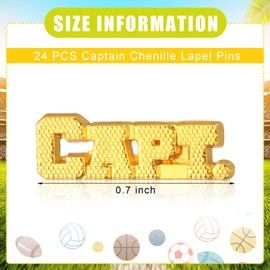 Tondiamo 24 Pcs Captain Chenille Pins Award Sports Theme Gold Lapel Pins for Student School Uniform Jackets Backpack Hat Decorations