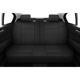 VarCozy Faux Leather Car Seat Covers Rear Set, Split Rear Bench Seat Covers for Car, Universal Seat Covers for SUV, Sedan, Van, Automotive Interior Covers, Airbag Compatible, Black