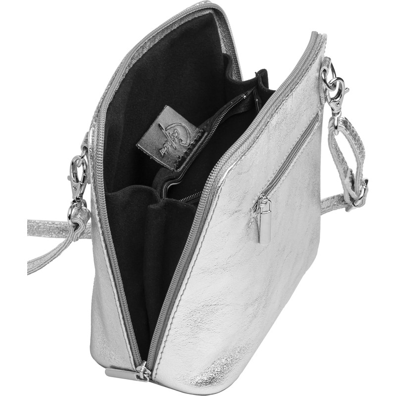 Caspar Small Elegant Leather Clutch Women's Shoulder Bag in Metallic