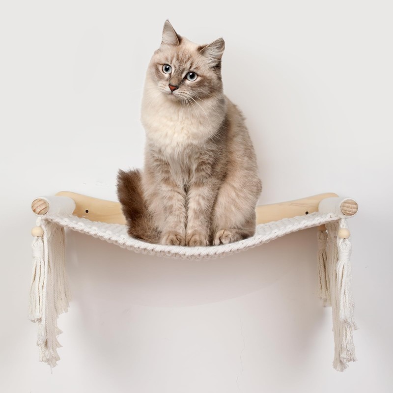 nets Tribe Macrame Cat Wall Shelves & Hammock - Comfy