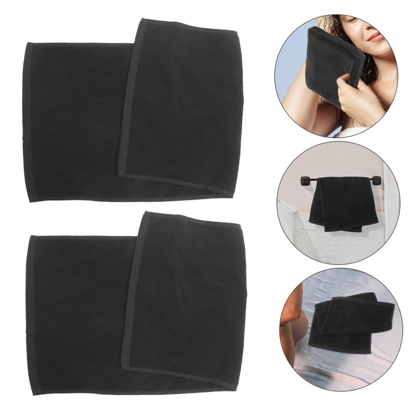BIUDECO 2pcs Pure Cotton Black Hair Towel Quick Dry Soft