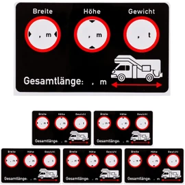 Your Day Mate Aufkleber Set fr Wohnwagen Cockpit, 6 Stck, 10 x 6 cm, beschreibbare und selbstklebende Folie, Camper Van Hinweis Klebesticker Fahrzeugma?e L?nge x Breite x H?he x Gewicht, Wohnmobil Zubeh?r Sticker