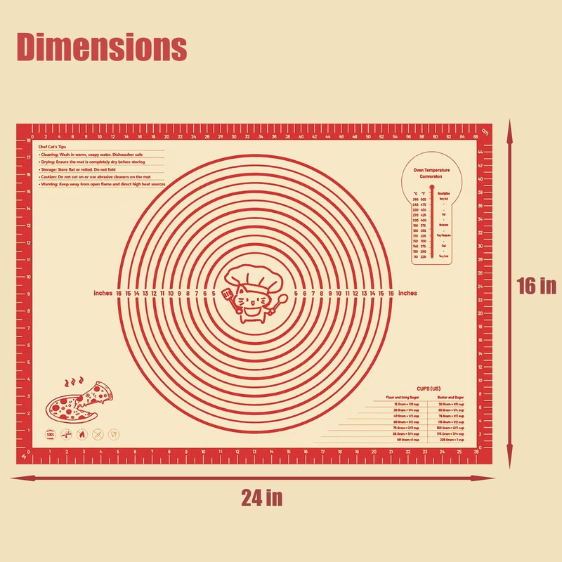 28" x 20" Silicone Baking Mat with Measurements, Extra Large,