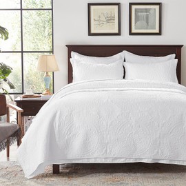 Anluoer Quilt Twin Size Bedding Set-White Embossed, Bedspreads-Lightweight Summer Soft Microfiber Bedspread, Bed Coverlet for All Seasons (1 Quilt, 1 Pillow Sham)