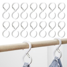 SURALIN 14-Piece S Hooks, Clothes Rail Hooks with Safety Buckle, Hanging Hooks, Plastic, Anti-fall, Multifunctional, White, Suitable for Kitchen Utensils, Bathroom