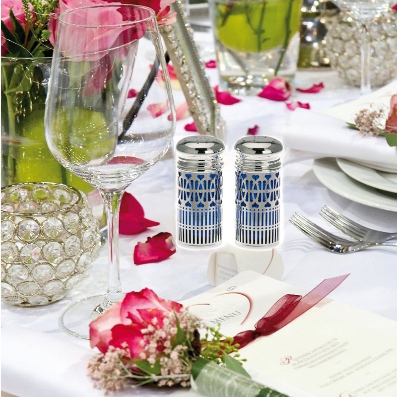 SILBERKANNE Salt and Pepper Shakers with Hygienic Blue Insert H
