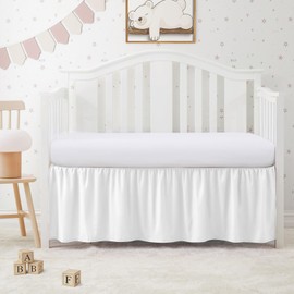 SiinvdaBZX White Crib Skirt Dust Ruffle, Microfiber Crib Bed Skirt 52"x28" with 14" Drop, Durable Full Coverage Toddler Bedskirt Fit for Baby Boys Girls Nursery Standard Crib