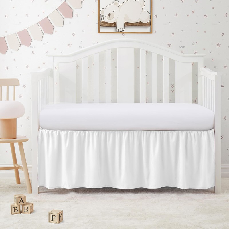 SiinvdaBZX White Crib Skirt Dust Ruffle, Microfiber Crib Bed Skirt
