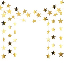 5 Pcs Glitter Star Garland Decorated Double-Sided Hanging Shiny Paper Star Banner Decorated Birthday Baby Shower Wedding Christmas Holiday Party Star Hanging Streamers (Golden)