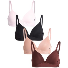 dELiA*s - Sujetadores de entrenamiento para niñas - Paquete de 4 sujetadores moldeados de copa A - Sujetadores de entrenamiento inalámbricos suaves para niñas (32A-36A), Negro/Nude/Brown/Pink, 34A