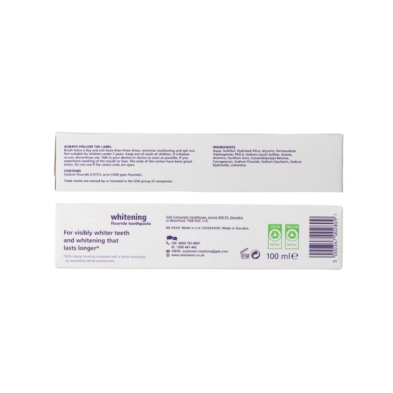 Bundle of 4 Mac Leans Whitening Toothpaste 100ml Each |