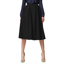 Urban GoCo Women's A-Line Pleated Flared Midi Skirt - Black , size: m
