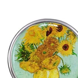 SagaSave 1Pack Round Pill Box 3 Compartment Small Pill Case Cute Tablet Organizer Portable Travel Pillbox Container Holder for Purse & Pocket(Famous painting sunflower)