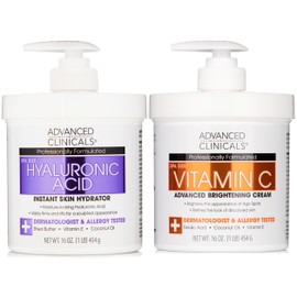 Advanced Clinicals Advanced Clinicals Hyaluronic Acid Body Lotion + Brightening Vitamin C Cream 2pc Set | Face Moisturizer & Body Cream | Brightening Cream For Body, Uneven Skin Tone, Stretch Marks & Crepey Skin, 2pc