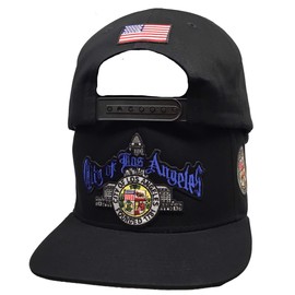 City of Los Angeles Royal 3 Logos Black Snapback Hat