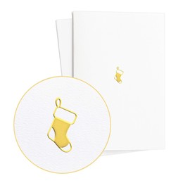 Christmas Cards Set of 2 I Christmas and Santa Claus Christmas Card High Quality with Santa Sock in Gold Foil Embossing on Textured Paper, Neutral with Envelope, E44