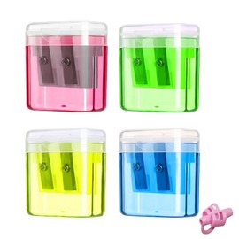 4 PCS Pencil Sharpeners, Manual Pencil Sharpeners with Cover Handheld Dual Hole Pencil Sharpeners, Home Office Supply