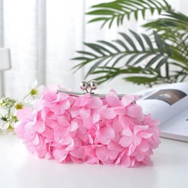 Milya Women's Clutch Flowers Elegant Bridal Bag Wedding Party Dress Bag Evening Bag Handbag with Chain Kiss Lock, A-pink