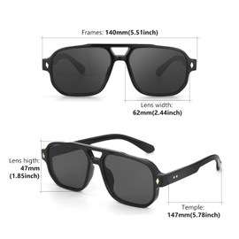 CHEERYMAGIC Square Pilot Sunglasses, Retro 70s Sunglasses for Womens Mens Classic Double Bridge Stylish Frame Vintage Trendy Eyewear UV400 Protection for Driving Outdoor A4FKMJ(Black)