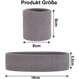 Hatstar 3-Piece Sweatband Set, 1 x Headband + 2 x Sweatbands for Wrists, Sports Headband for Men and Women, Accessory for Carnival and Fancy Dress, Headband Wristband for Teenagers (Grey)
