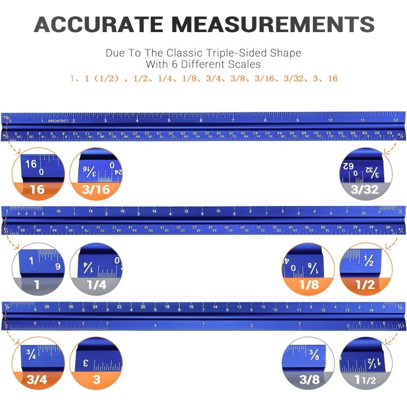 Hutou Blue Triangular Architect Ruler 12 Inch High Grade Aluminum