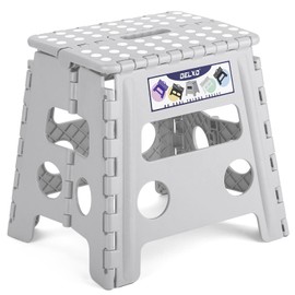 Delxo Folding Step Stool, 13 inch Non-Slip Foldable Stools for Kids & Adults Up to 300 LBS, Step Stool with Handle, Lightweight for Kitchen, Bathroom, Bedroom, Garden, Grey, 1PC
