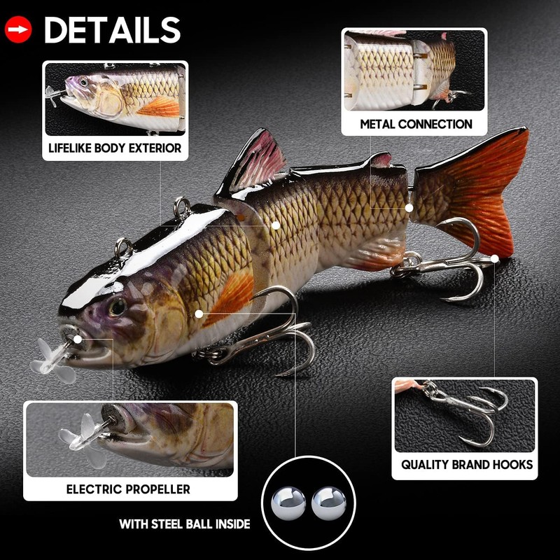 Robotic Swimming Electric Fishing Lures 5.12" USB Rechargeable LED Light