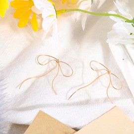 Gold Bow Earrings for Women Cute Bow Drop Dangle Earrings Long Tassel Ribbon Classic Bow Earrings Statement Bow Knot Large Drop Earrings Jewelry Gifts for Her Birthday Party Christmas