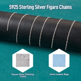 Pandahall 1M 925 Sterling Silver Figaro Chains 3.5x1.5x0.4mm Unwelded Silver Italian Chains for Bracelet Necklace Permanent Jewelry Making with Polishing Clothe & Velvet Bags